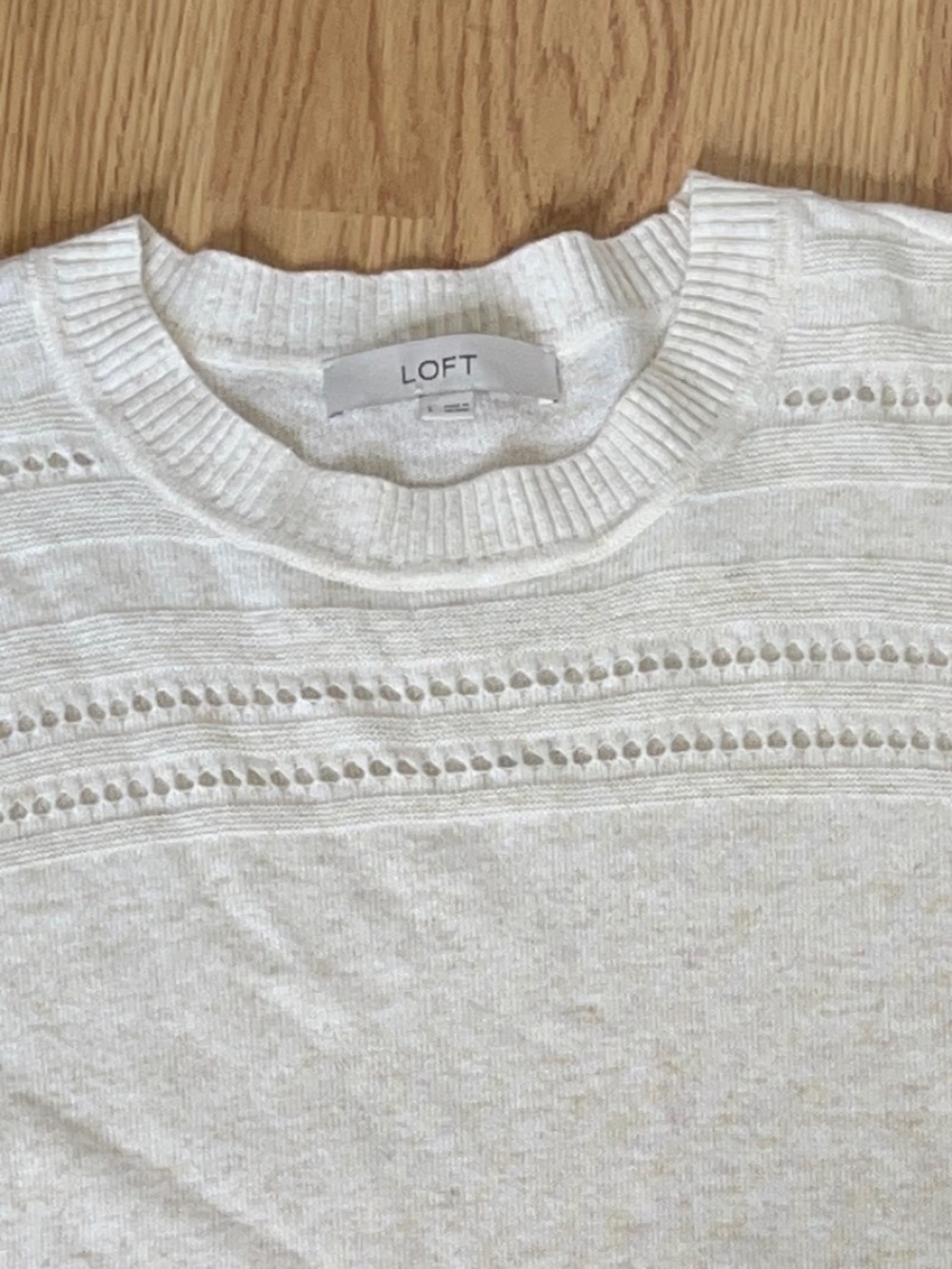 LOFT Ivory Wool Blend Knit Long Sleeve Sweater Top w/ Bust Detailing Size Large
